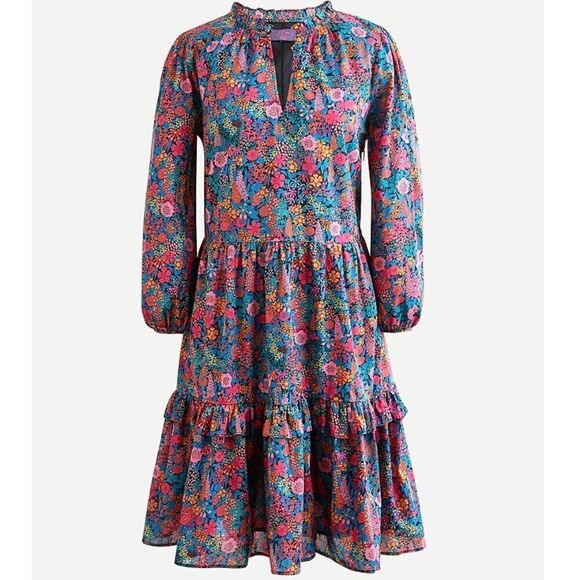 J. Crew Ruffleneck Tiered Popover Dress in Liberty Ciara Print Size XSP - Picture 2 of 3